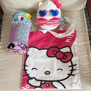 Hello Kitty Tote with Squishmallow and blanket